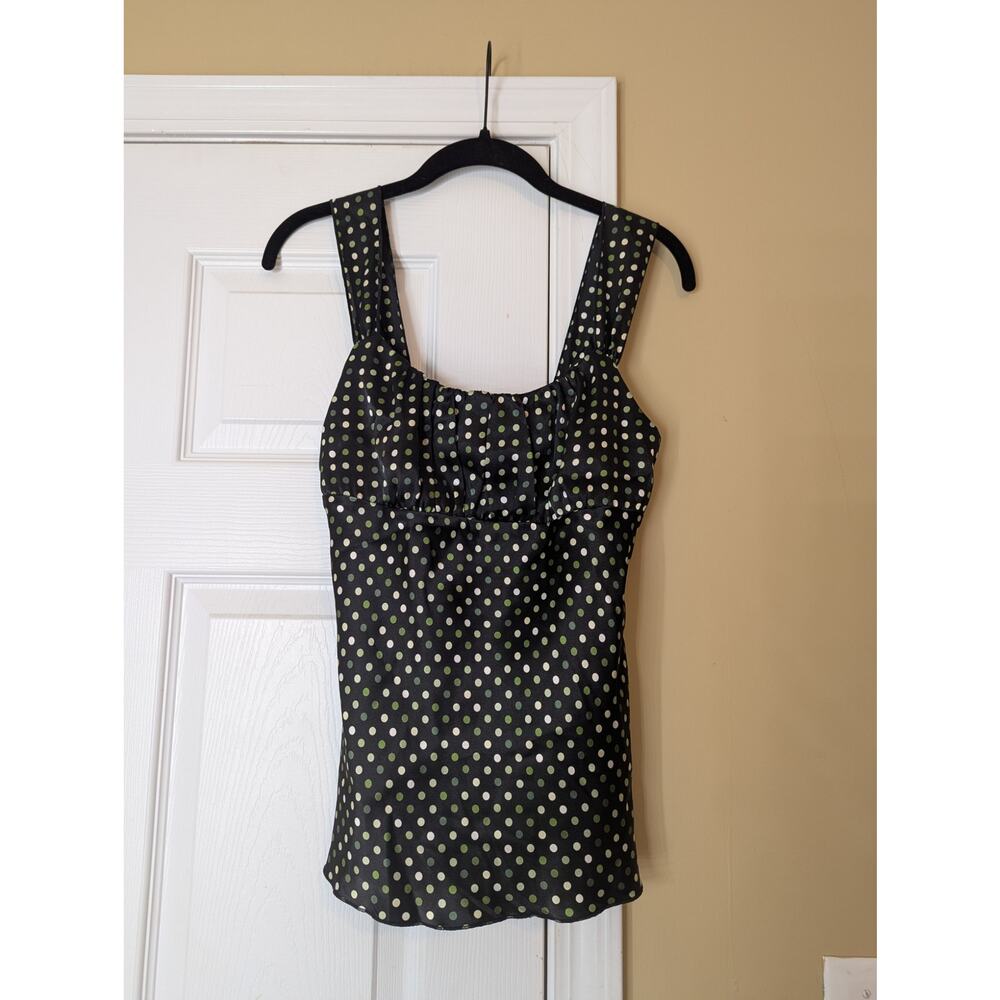 Takara Satin Polka Dot Tank Size Medium Black Green Retro Fairy y2K Slip Top